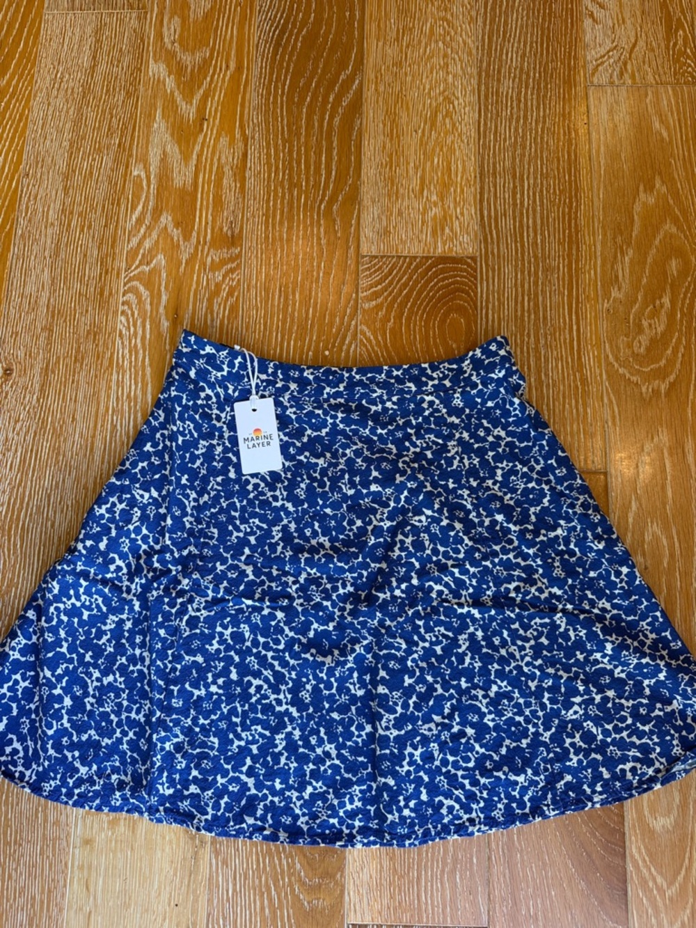 Marine Layer Blue & White Floral Skater Skirt